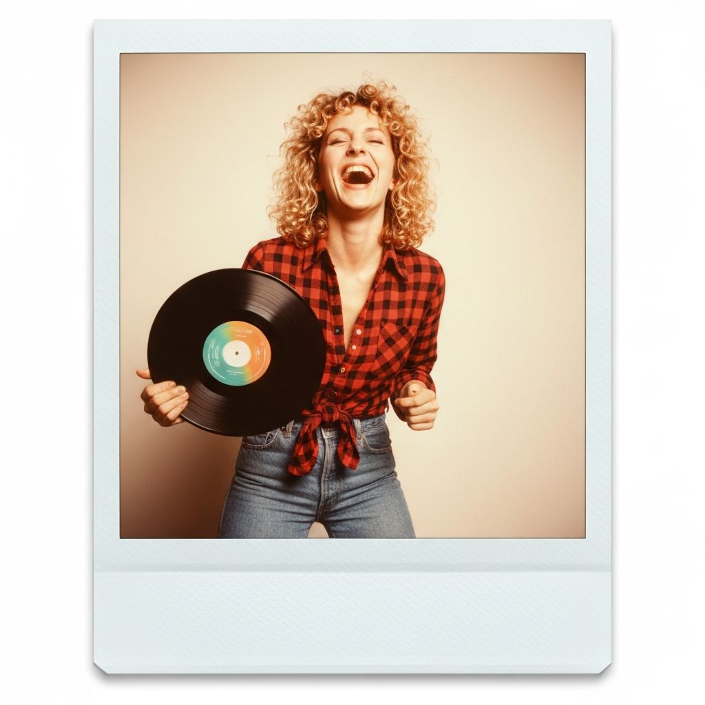 Lady U holding a vinyl record